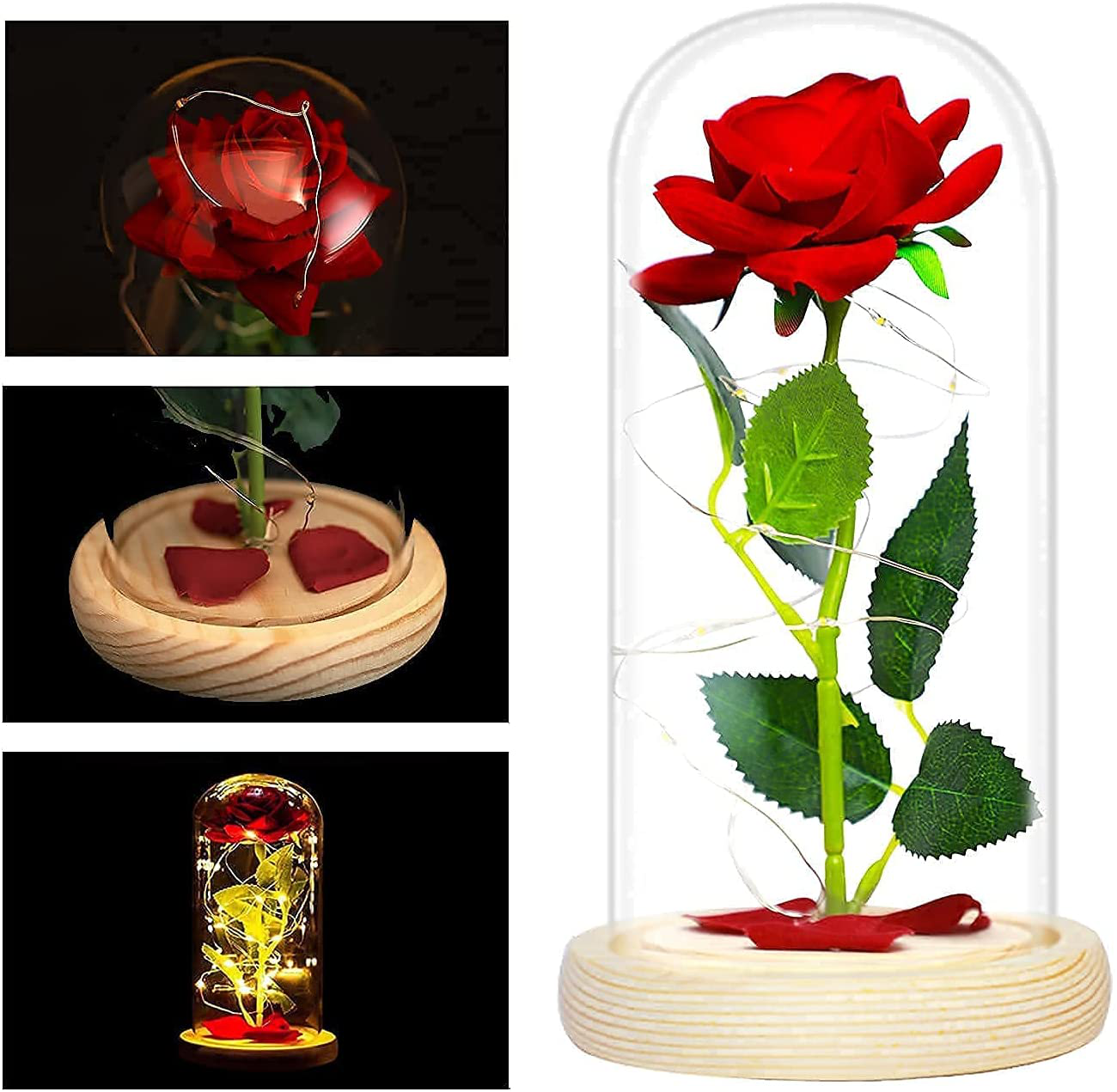 Christmas Rose Gifts for Her, Beauty and The Beast Rose in Glass Dome, Anniversary Rose Gift for Her Romantic, Romantic Xmas Thanksgiving Anniversary Valentines Day Gifts for Her Wife Girlfriend