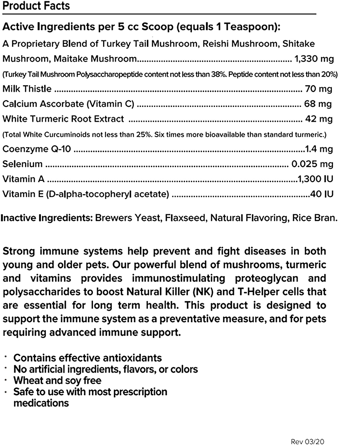 Critical Immune Defense for Dogs & Cats; Supports Normal Cell Growth - Turkey Tail, Reishi, Shiitake and Maitake Mushroom Formula with Patented White Turmeric Root Extract