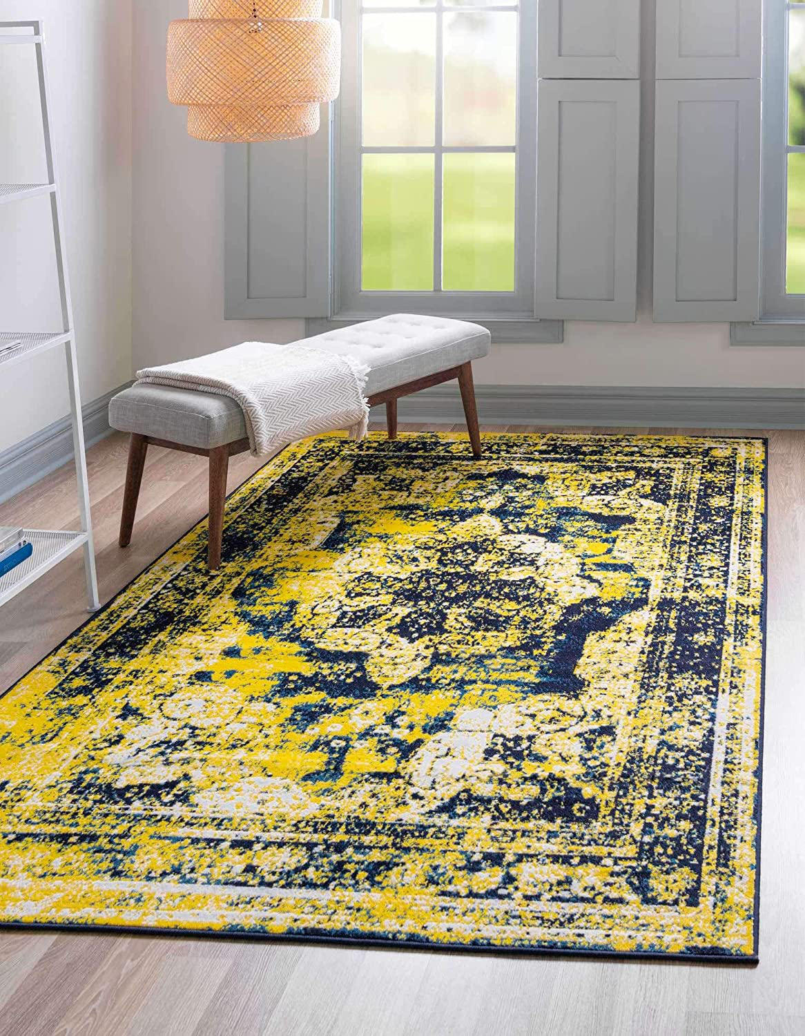 Unique Loom Sofia Collection Area Traditional Vintage Rug, French Inspired Perfect for All Home Décor, 5' 0 x 8' 0 Rectangular, Navy Blue/Yellow