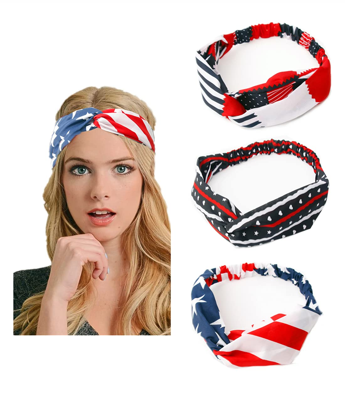 3 Pieces American Flag Non-Slip Head Wrap