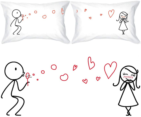 BoldLoft from My Heart to Yours Couples Pillowcases (King Size) His and Hers Gifts for Girlfriend Wife Valentines Day Anniversary Wedding Engagement Dating Stick Figure Couples Gift for Her Women