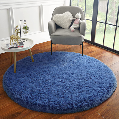 ULTRUG Fluffy Round Rug for Kids Room, Soft Circle Area Rugs for Girls Bedroom, Cute Princess Castle Nursery Rug Shaggy Circular Carpet for Teens Girls Baby Bedroom Home Decor, 4 x 4 Feet Light Navy