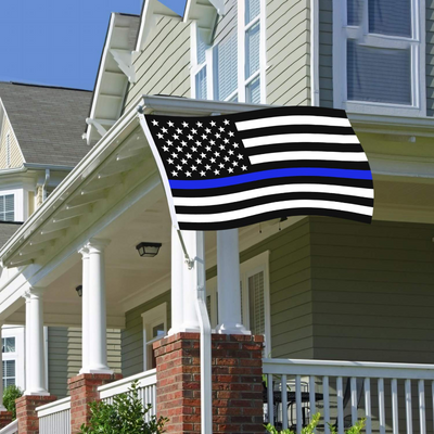 Set of 2 Flags - Thin Blue Line Flag and American Flag 3x5 Ft (Polyester, Blue & Red)