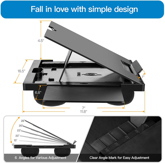 Adjustable Lap Desk - with 6 Adjustable Angles, Detachable Mouse Pad, & Dual Cushions Laptop Stand for Car Laptop Desk, Work Table, Lap Writing Board & Drawing Desk on Sofa or Bed by HUANUO