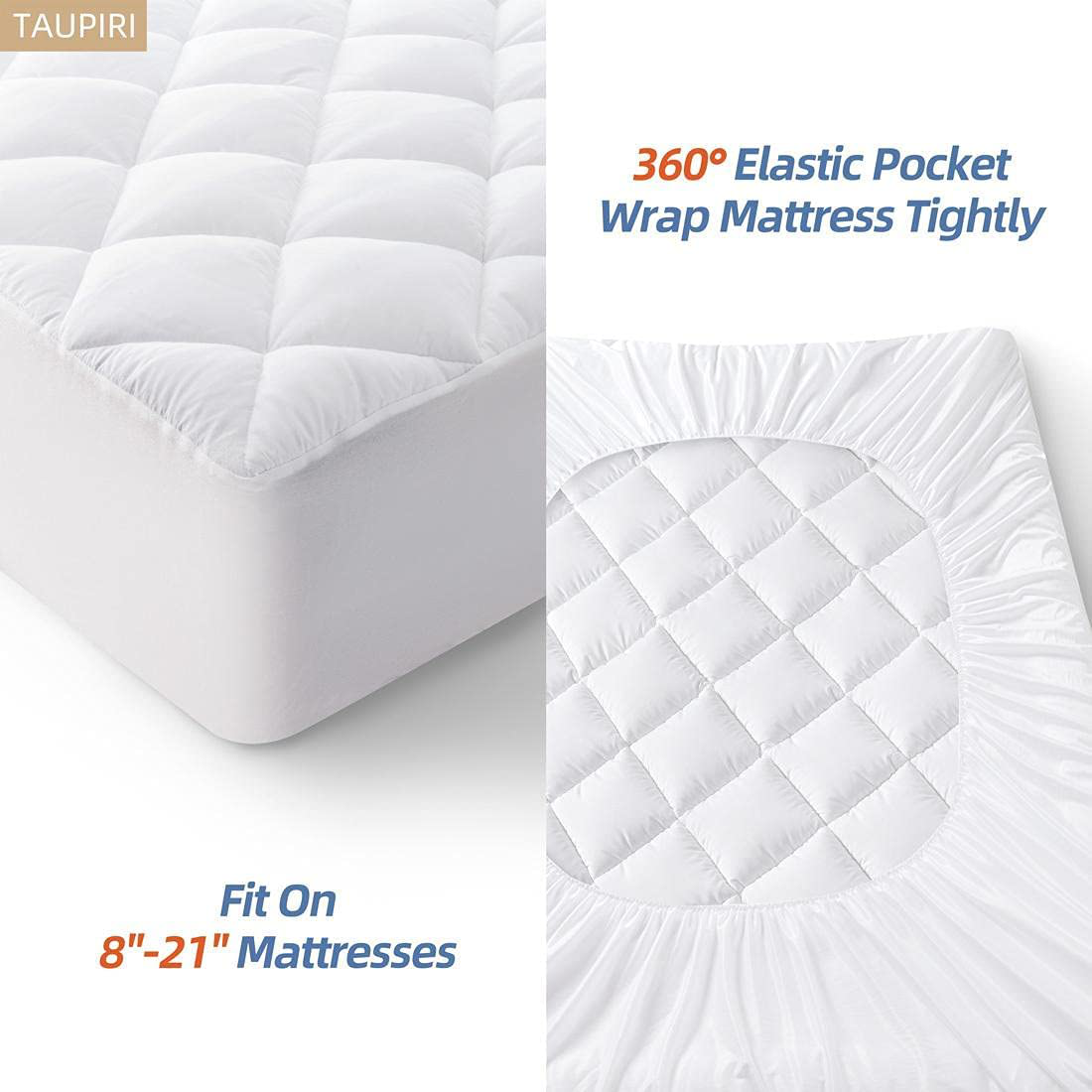 Taupiri Twin Quilted Mattress Pad Cover with Deep Pocket (8"-21"), Cooling Soft Pillowtop Mattress Cover, Down Alternative Mattress Protector Topper, White