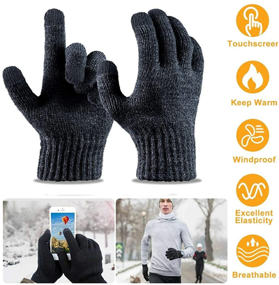 LIZEY Men Winter Touch Screen Fingers Stretch Gloves Warm Knitted Texting Lightweight Mitten Gloves Solid Mittens