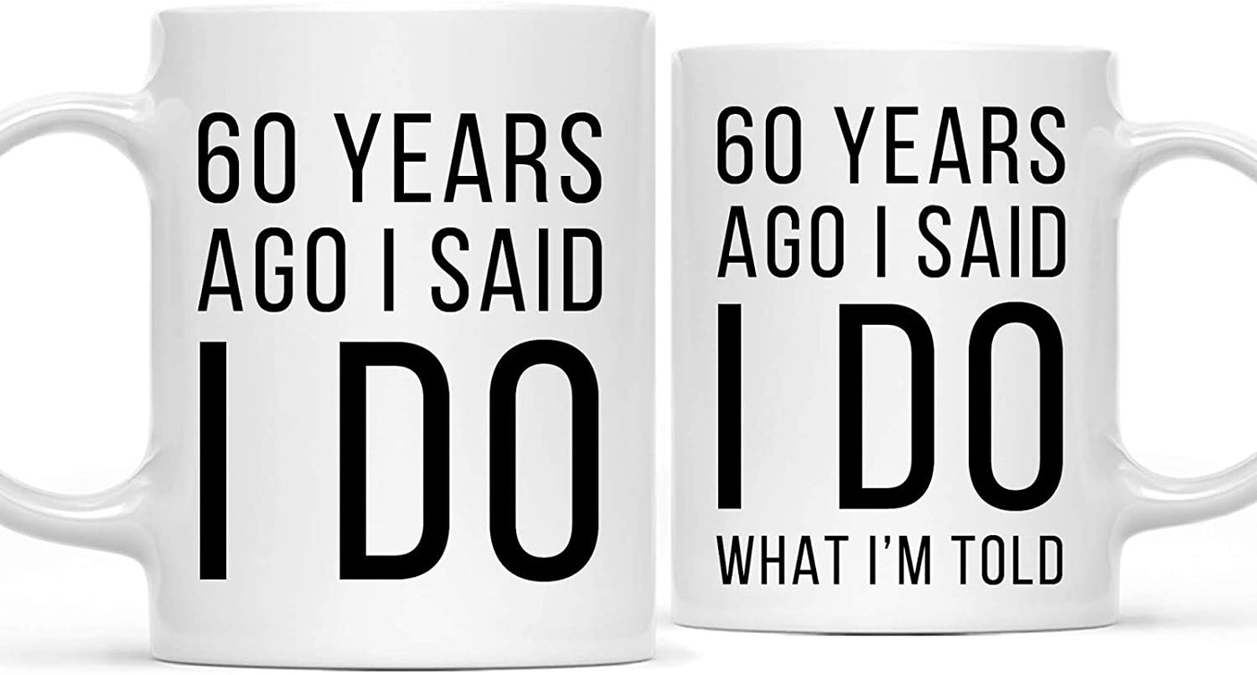 Andaz Press Funny 50th Wedding Anniversary 11oz. Couples Coffee Mug Gag Gift, 50 Years Ago I Said I Do, I Said I Do What I'm Told, 2-Pack with Gift Box for Husband Wife Parents