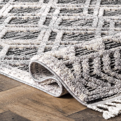 nuLOOM Ansley Shaggy Lattice Tassel Area Rug, 5' 3" x 7' 7", Grey