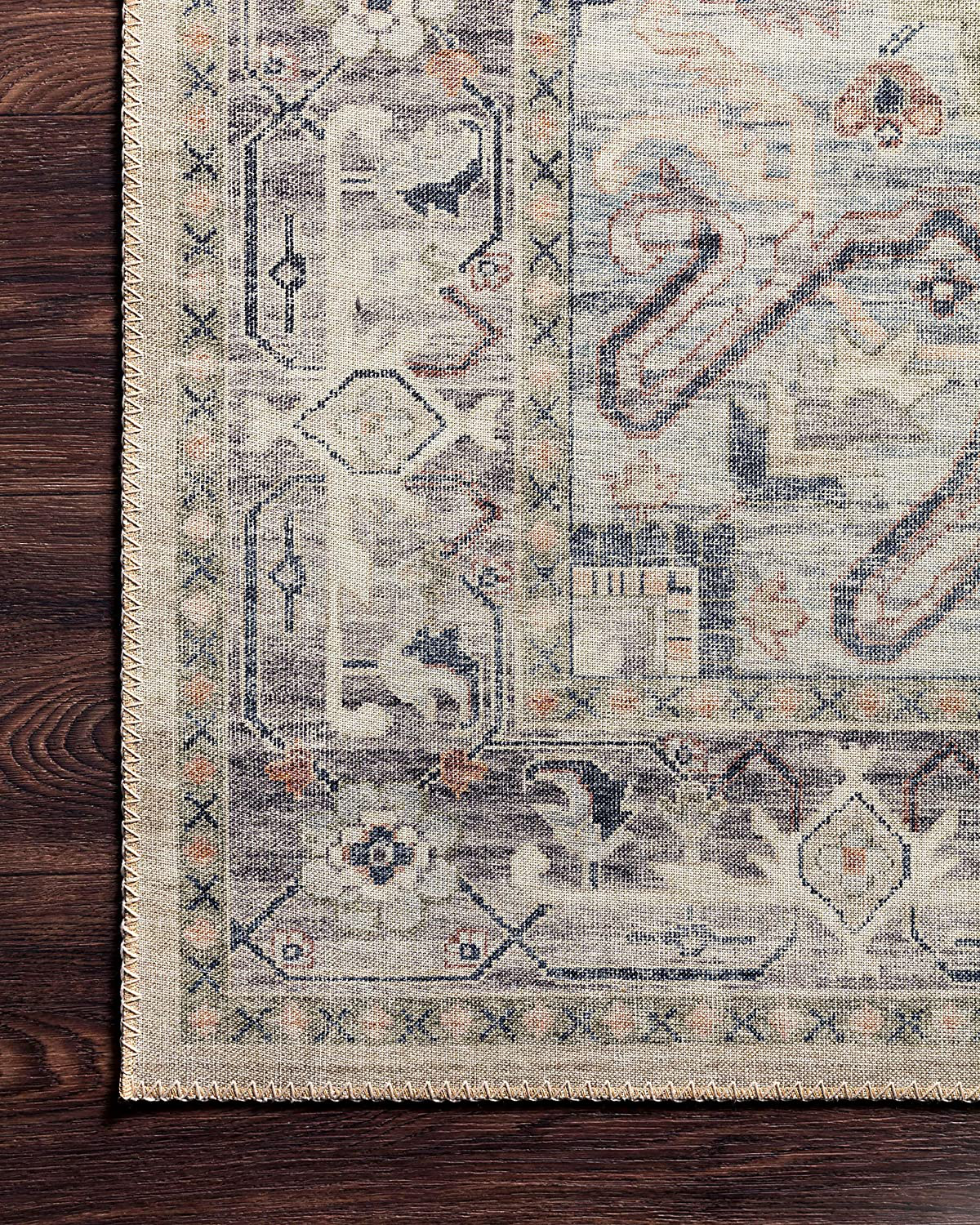 Loloi II Hathaway HTH-05 Printed Steel Ivory Vintage Distressed Oriental Area Rug 2'-0" x 5'-0"