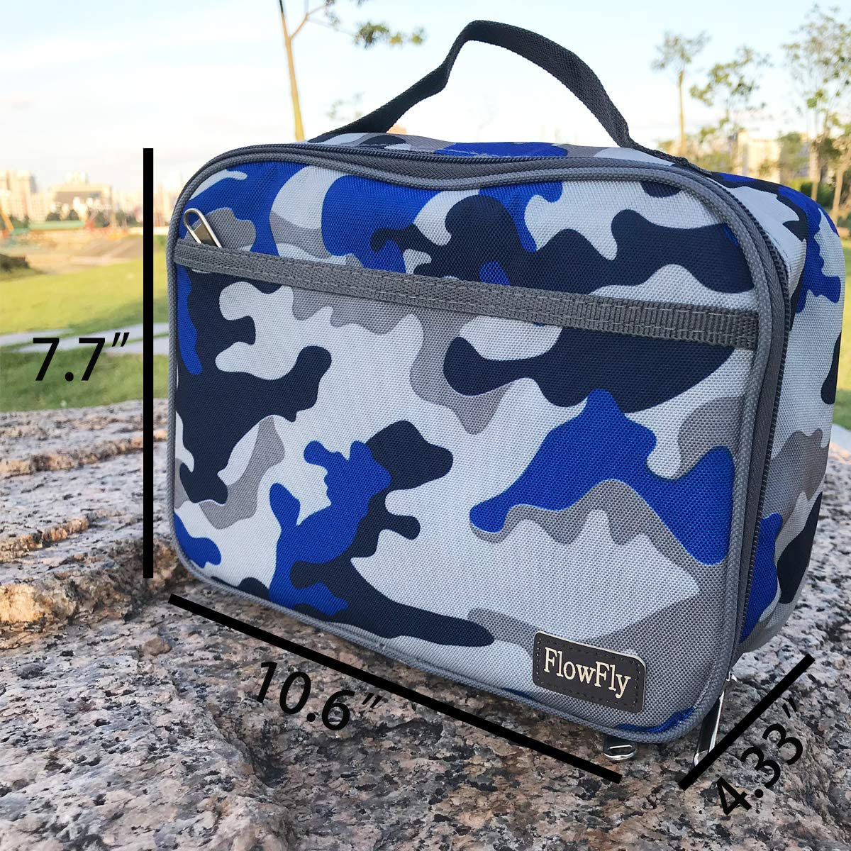 FlowFly Kids Lunch box Insulated Soft Bag Mini Cooler Back to School Thermal Meal Tote Kit for Girls, Boys, Camo, with Free US Flag Patch