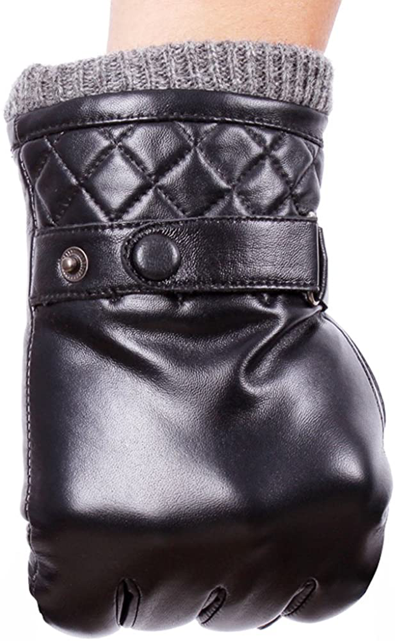 Bzybel Men's Winter Warm Genuine Nappa Leather Driving Mortorcycle Cold Weather Gloves