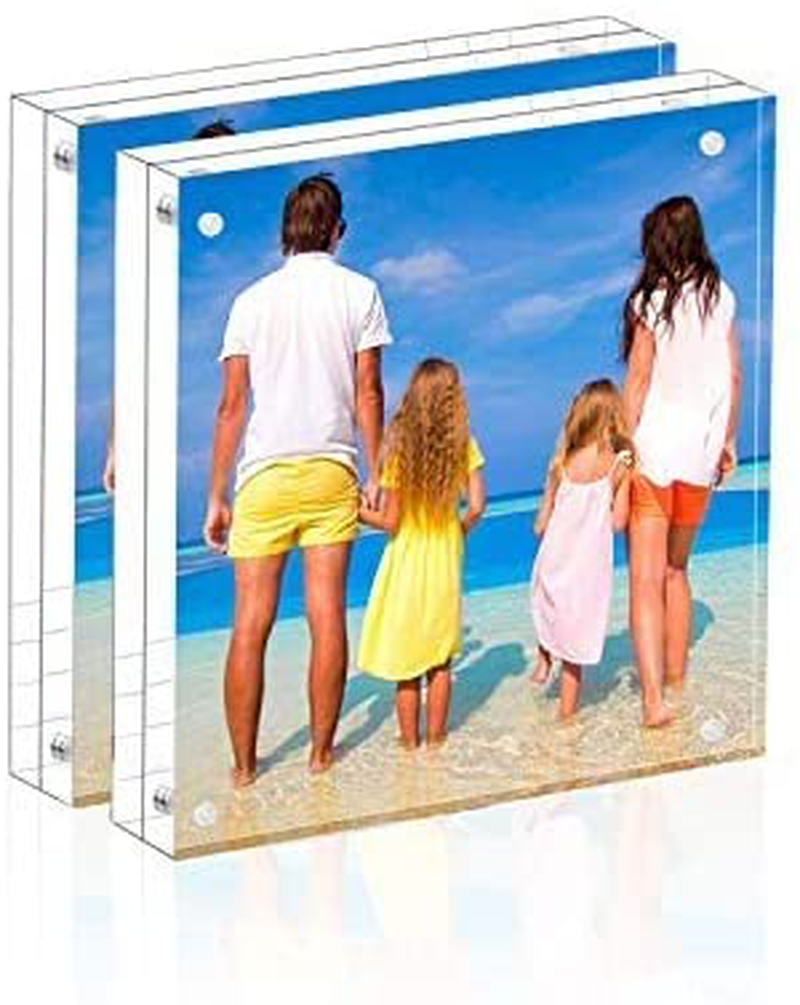 Meetu Acrylic Picture Frame 5x7,Clear Freestanding Double Sided 20mm Thickness Frameless Magnetic Photo Frames Desktop Display with Gift Box Package(5 Pack)