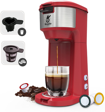 Coffee Maker, Single Serve Coffee Maker Compatible with K-Cup Pod & Ground Coffee, KINGDOO Thermal Drip Instant Coffee Machine with Self Cleaning Function, Brew Strength Control (Red) (Green)