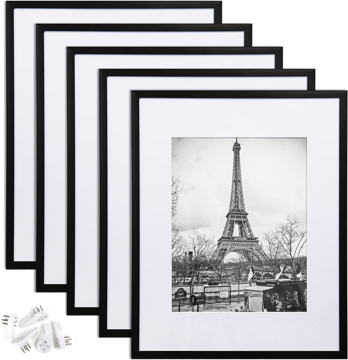 upsimples 16x20 Picture Frame Set of 5,Display Pictures 11x14 with Mat or 16x20 Without Mat,Wall Gallery Poster Frames,Black