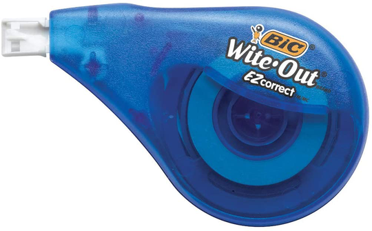 BIC Wite-Out Brand EZ Correct Correction Tape, White, Fast, Clean & Easy To Use, Tear-Resistant Tape, 4-Count
