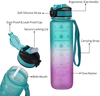 32oz Motivational Fitness Sports Water Bottle with Motivational Time Marker & & Straw,Fast Flow BPA Free Non-Toxic for Fitness, Gym and Outdoor Sports(Green&purple)