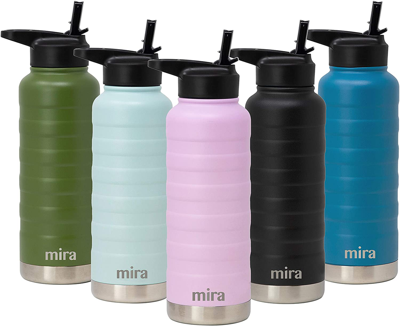 MIRA 25 Oz Vacuum Insulated Water Bottle with Straw Lid - Stainless Steel Double Walled Thermos Flask - Reusable Metal Hydro Bottle - Leak-Proof Sports Bottle - Black
