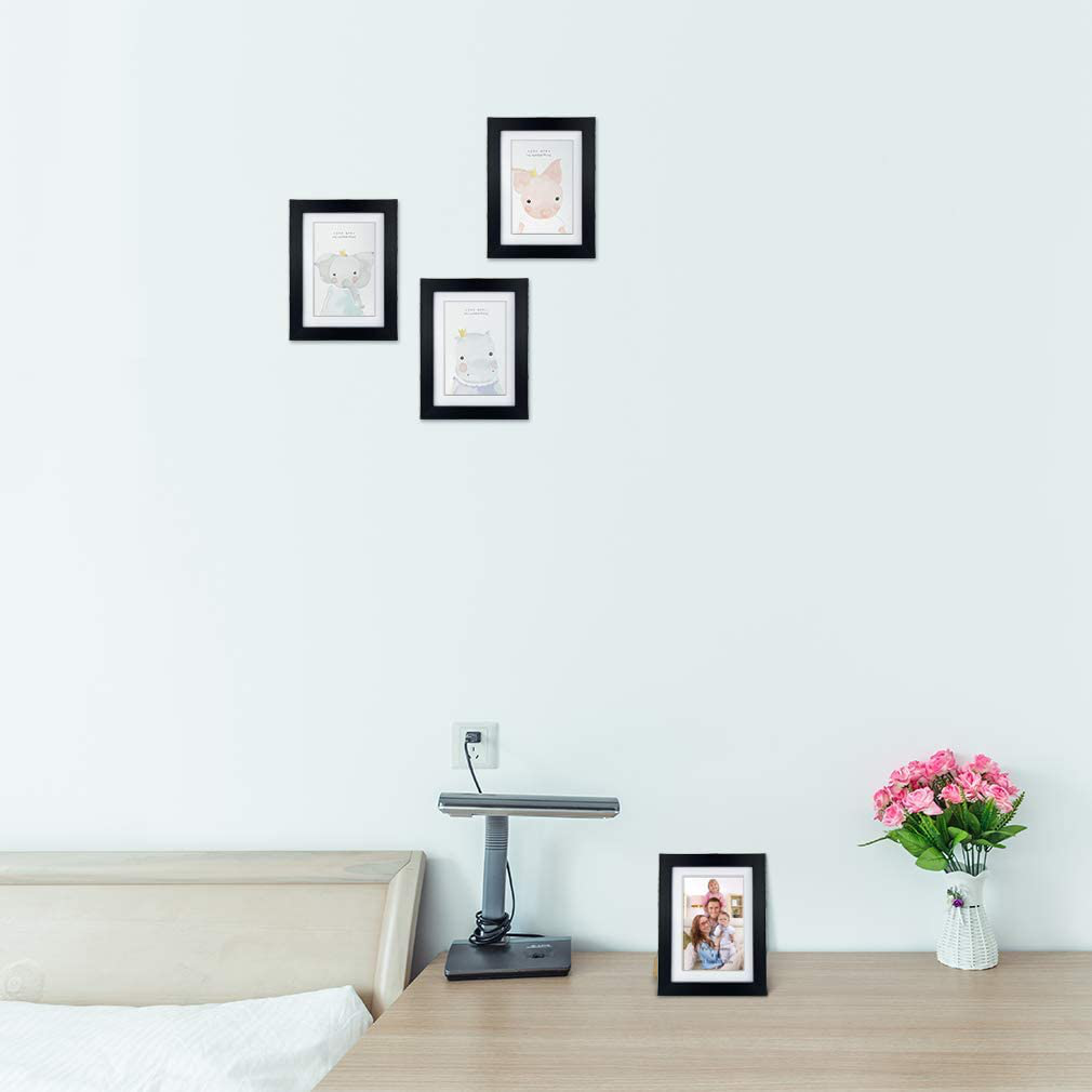 Giftgarden 4x6 Picture Frame Set of 4, Matted to Display 4 x 6 Pictures with Mat or 5x7 Photos Without Mat for Wall Floating or Tabletop, Black