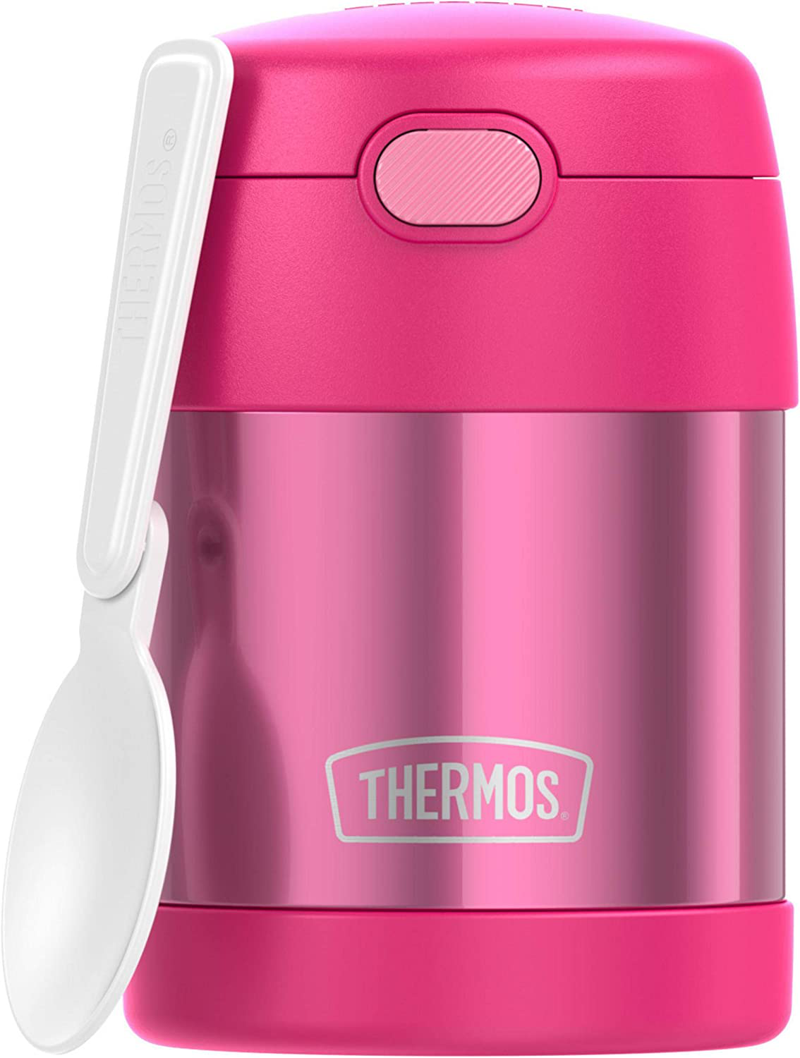 THERMOS FUNTAINER 10 Ounce Stainless Steel Vacuum Insulated Kids Food Jar with Folding Spoon, Pink