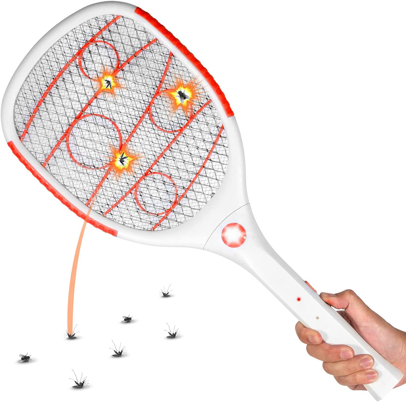 2PK of USB Rechargeable Electric Bug Zapper 3300V, Mosquito Killer Racket, Rechargeable Battery Powered Fly Swatter with LED Light for Flys, Bees, Mosquitoes and More (Red)