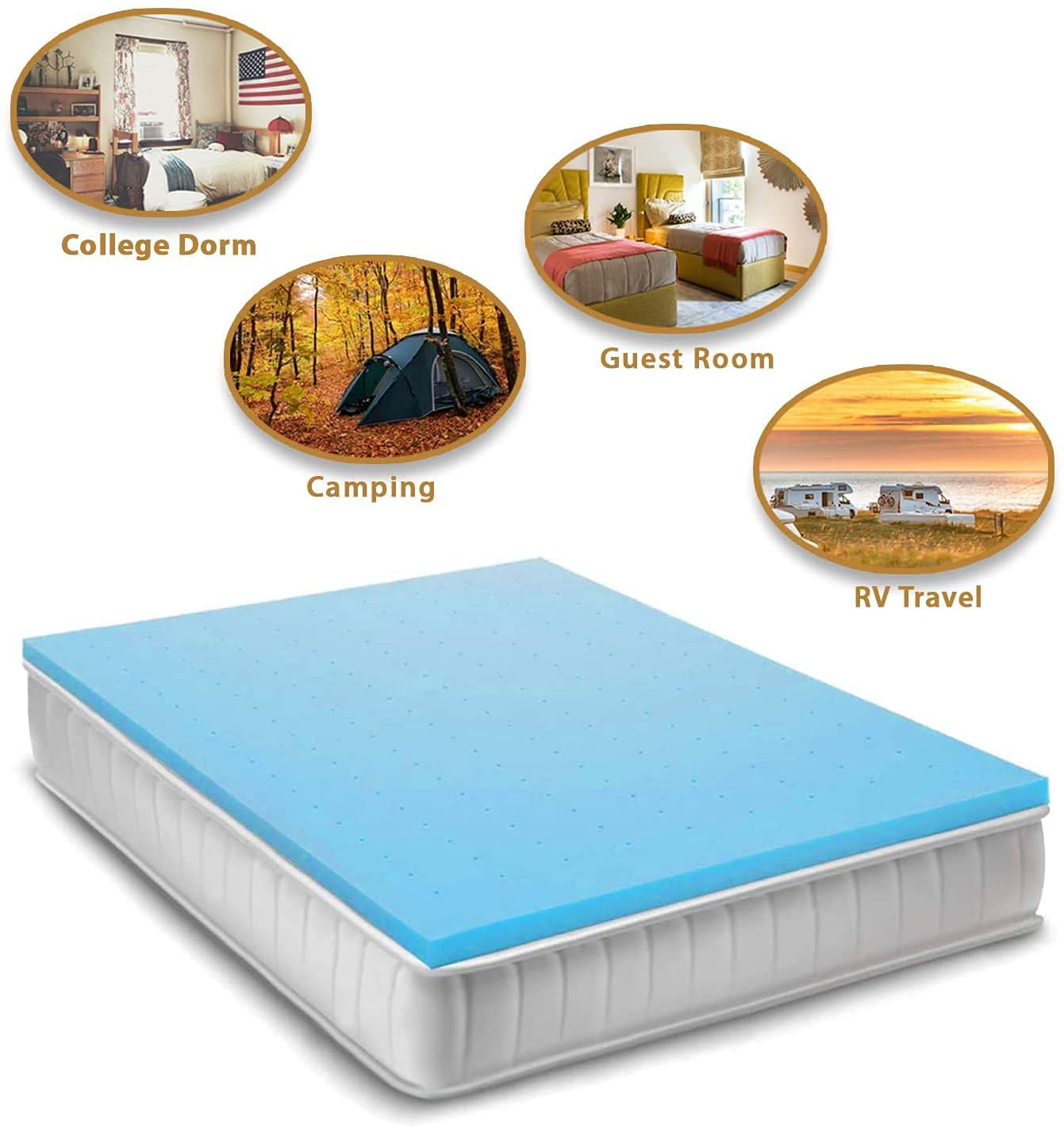 Memory Foam 2 Inch King Mattress Topper Mattress Pad, Gel Infused Soft Bed Topper Bed Mattress Toppers for Pressure Relieving