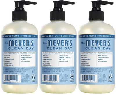Mrs. Meyer's Clean Day Liquid Hand Soap, Cruelty Free and Biodegradable Hand Wash Formula Made with Essential Oils, Rain Water Scent, 12.5 oz - Pack of 3