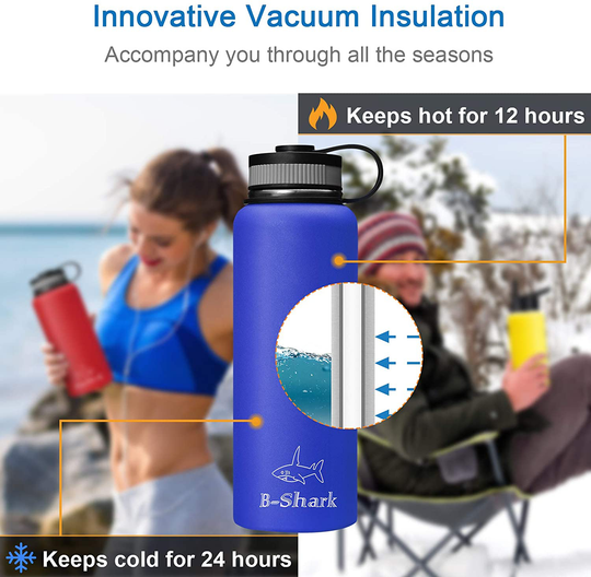 Water Bottle - 24/32/40 oz Water Bottle with Straw, Double Wall Vacuum Stainless Steel Water Bottle with 3 Option Lid Keeps Hot or Cold, Leak Proof Sports Water Bottle for Camping Travel, Office and Outdoor