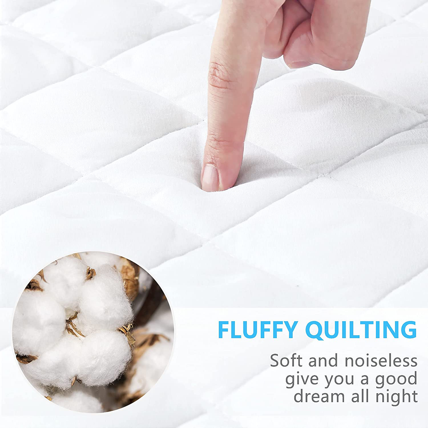 Ruili King Quilted Fitted Mattress Pad, 100% Waterproof Deep Pocket Stretch Up to 21 Inches Mattress Protector Soft Snow Cotton Filling Mattress Cover