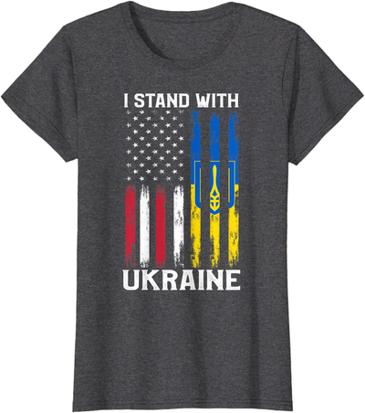 I Stand With Ukraine Flag American USA Flag Support Ukraine T-Shirt