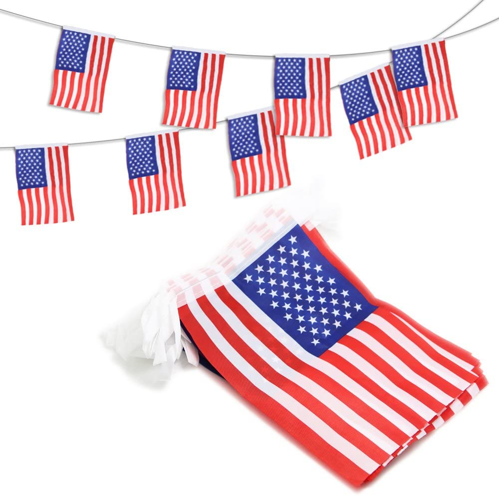 USA American String Pennant Banners, Patriotic Events 4th of July Independence Day Decoration Sports Bars - 33 Feet 38 Flags