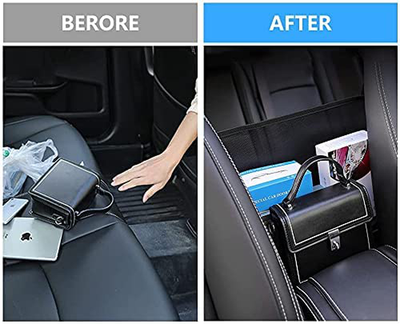 Car Net Pocket Handbag Holder，Black Car Purse Holder between Seats Front，Car Purse Storage，Pocketbook Holder for Car,Car Handbag Holder-Black