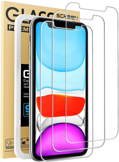 Mkeke Compatible with iPhone XR Screen Protector, iPhone 11 Screen Protector, Tempered Glass Film for Apple iPhone XR and iPhone 11, 3-Pack Clear