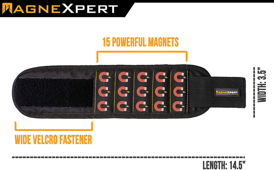 Magnexpert Magnetic Wristband for Holding Tools, Screws, Nails, Bolts, Drilling Bits. Christmas Gift For Men, Father/Dad, Husband, Boyfriend, DIY, Handyman. Unique Gift Idea