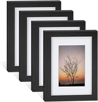 Nacial Picture Frames 5x7 inch Set of 4, Black Photo Frame with Wood Grain, Display 4x6 Photo with Mat, Display 5x7 photo without Mat , Picture Frames Collage for Wall or Tabletop