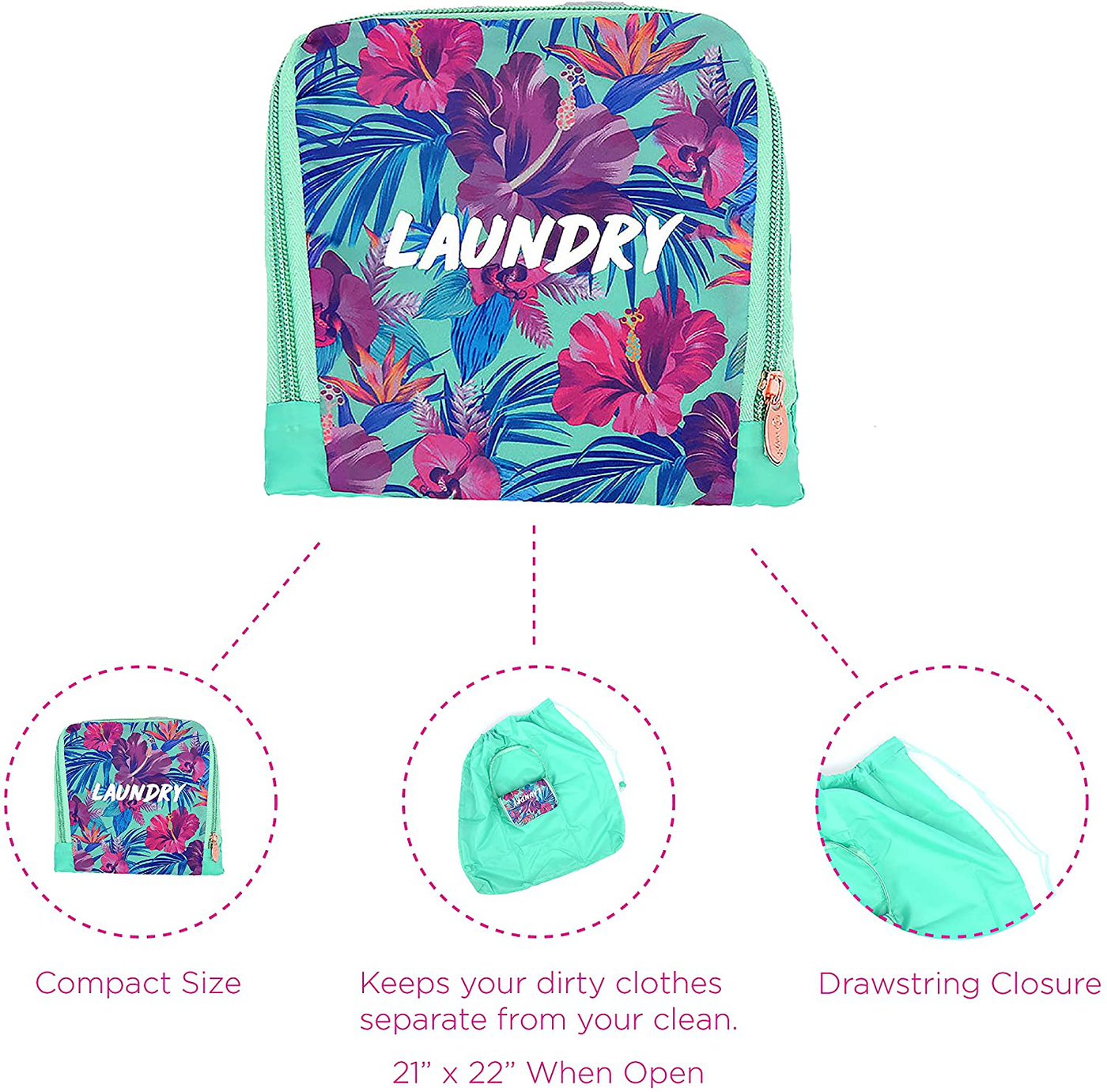 MIAMICA Travel Laundry Bag, Hibiscus, Laundry