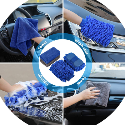 AUTODECO 22Pcs Car Wash Cleaning Tools Kit Car Detailing Set with Blue Canvas Bag Collapsible Bucket Wash Mitt Sponge Towels Tire Brush Window Scraper Duster Complete Interior Car Care Kit