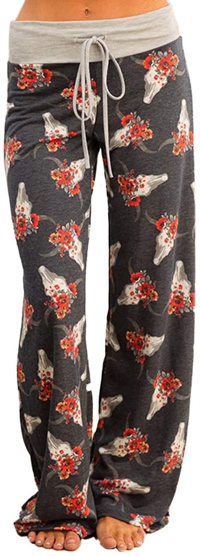 Women's Comfy Stretch Drawstring Palazzo Wide Leg Lounge Pants