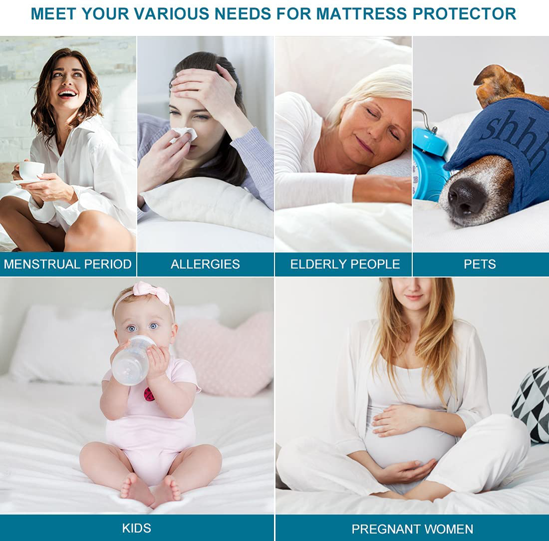 Cal King Size Quilted Fitted Mattress Pad, 100% Waterproof Breathable Mattress Protector,Ultra Soft & Noiseless Mattress Cover with Comfortable Filling Deep Pocket Stretches up to 21"