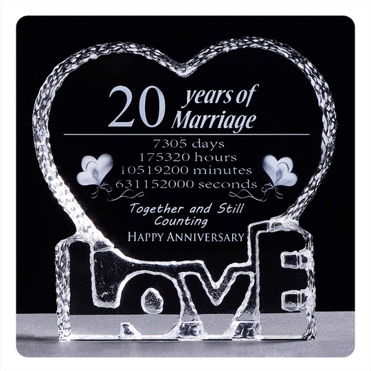 YWHL 20 Year 20th Wedding Anniversary Crystal Sculpture Keepsake Gifts for Her Wife Girlfriend Him Husband (20 Year)