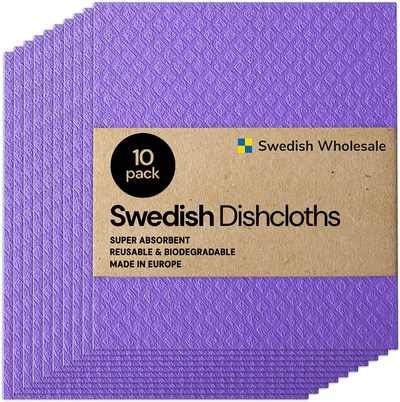 Swedish Wholesale Swedish Dish Cloths - Pack of 10, Reusable, Absorbent Hand Towels for Kitchen, Bathroom and Cleaning Counters - Cellulose Sponge Cloth - Purple