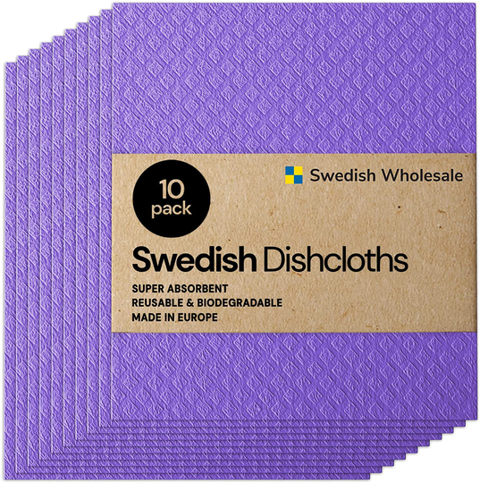 Swedish Wholesale Swedish Dish Cloths - Pack of 10, Reusable, Absorbent Hand Towels for Kitchen, Bathroom and Cleaning Counters - Cellulose Sponge Cloth - Purple