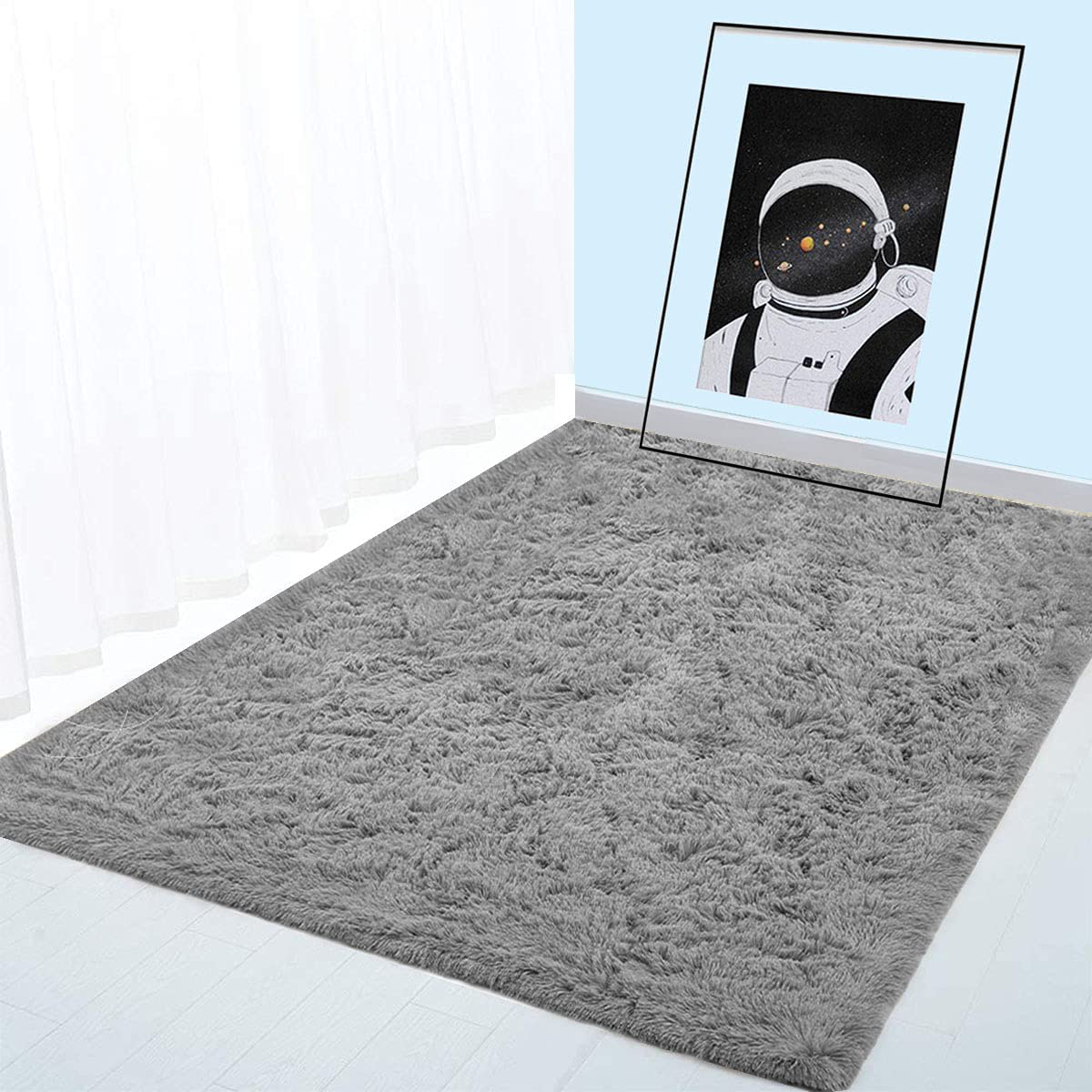 BOYASEN Ultra Soft Indoor Modern Area Rugs Fluffy Living Room Carpets for Children Bedroom Home Decor Nursery Rug (5 x 8 ft, Grey)