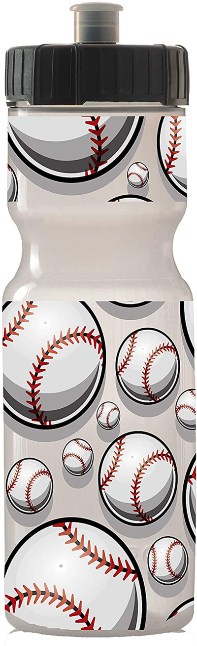 Kids Sports Squeeze Water Bottle - 22 oz. BPA Free Sport Bottle W/ Easy Open Push/Pull Cap - Durable Bottles Perfect for Boys & Girls, School & Sports - Made in USA (Baseball)