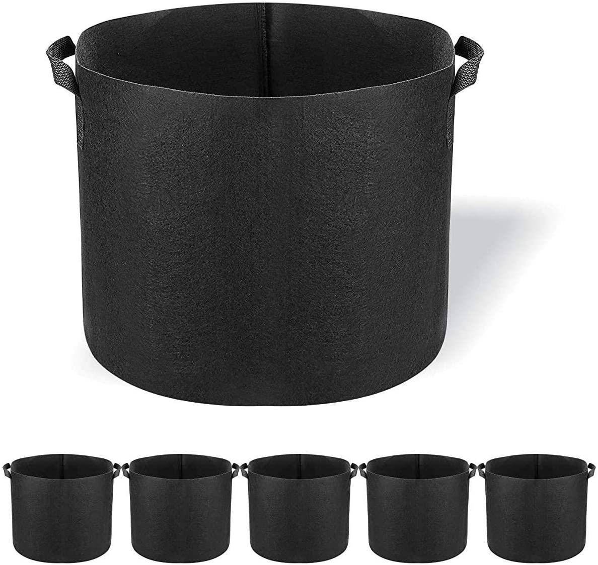 5 Pack Grow Bags Heavy Duty Thickened Non-Woven Aeration Fabric Pots with Strap Handles