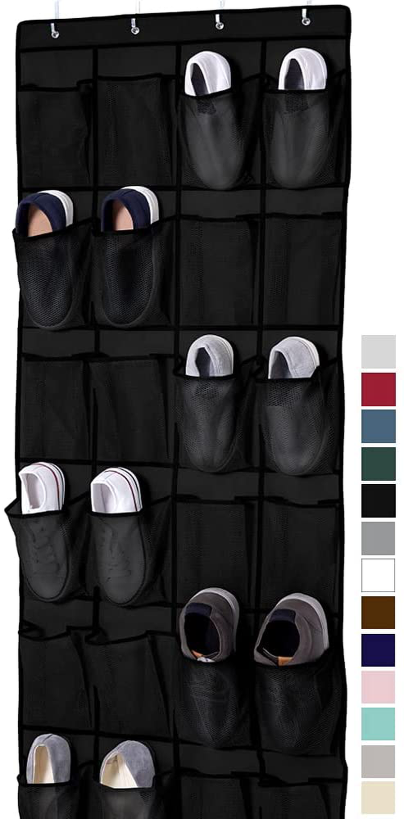 Gorilla Grip Large 24 Pocket Shoe Organizer, Breathable Mesh, Holds Up to 40 Pounds, Sturdy Hooks, Space Saving, Over Door, Storage Rack Hangs on Closets for Shoes, Sneakers, Accessories, Hunter Green