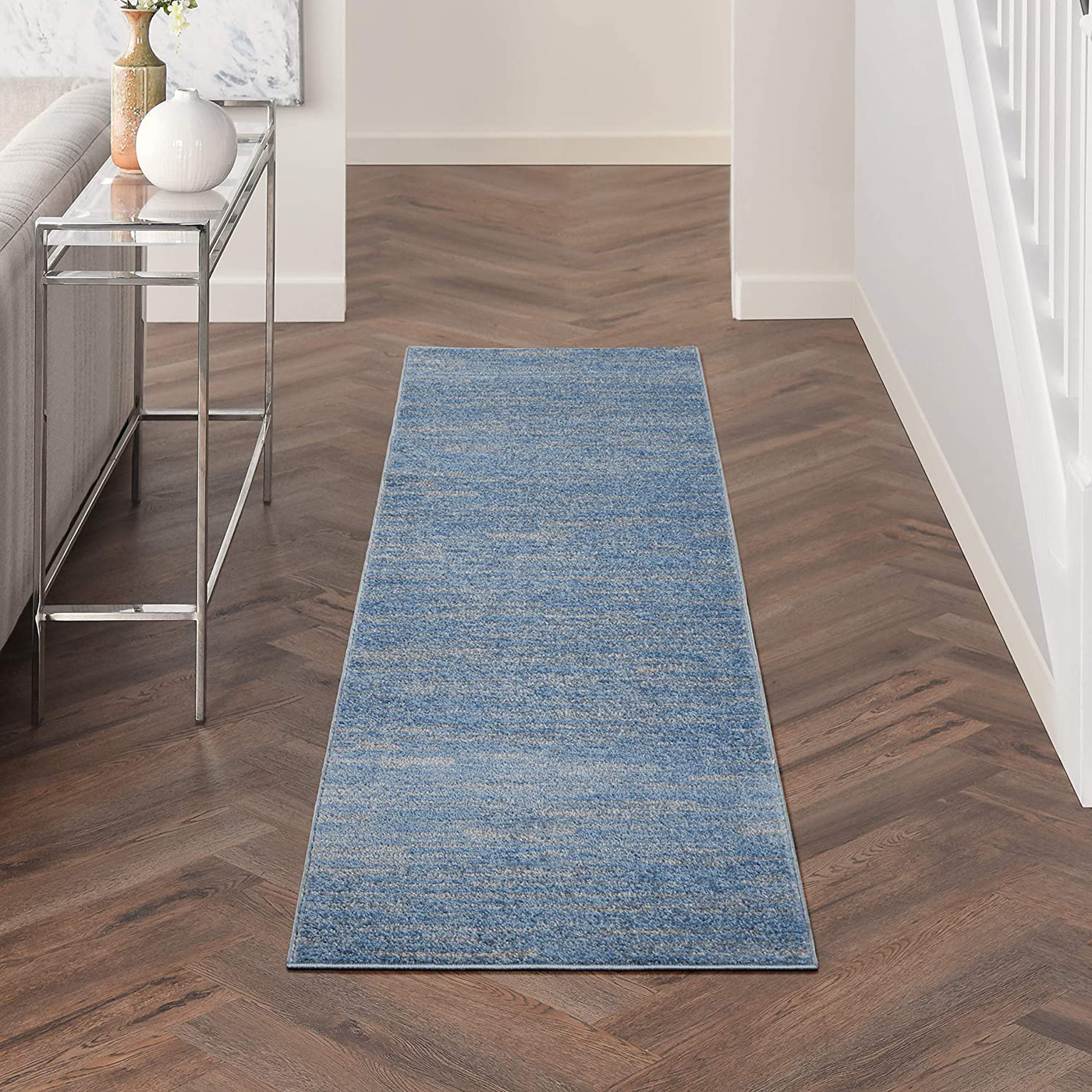 Nourison Essentials Solid Contemporary Blue/Grey 2'x8' Runner Area Rug , 2'2" X 7'6"