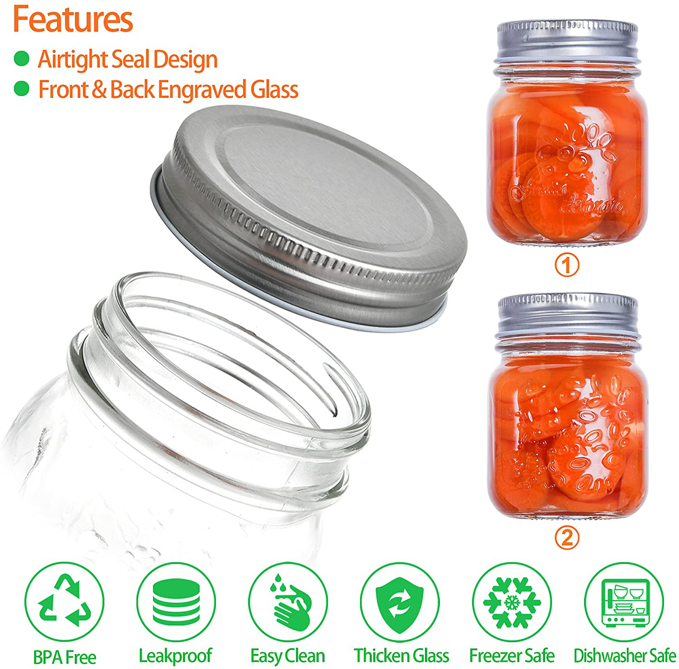 6oz Glass Jars With Lids,Spice Jars,Small Mason Jars Regular Mouth,Mini Canning Jars For Honey,Jam,Jelly,Baby Foods,Wedding Favor,Shower Favors, Set of 20