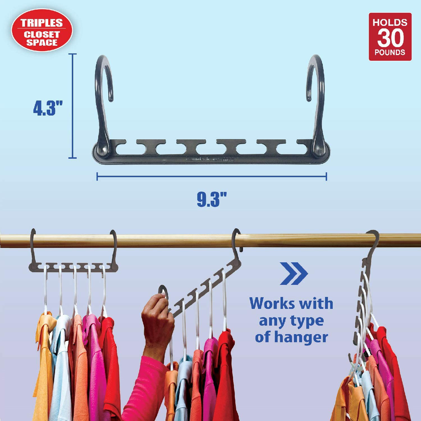Wonder Hanger Max New & Improved, Pack of 10 – Triples Closet Space for Easy, Effortless, Wrinkle-Free Clothes, Comes Fully Assembled, Grey