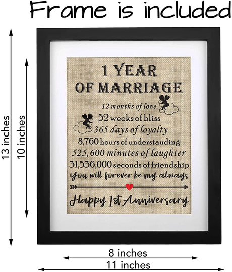 Framed 1st Anniversary Burlap Print Gifts for Couple 1st Wedding Anniversary Keepsake Gift for Husband Wife Paper Anniversary 1 Year of Marriage