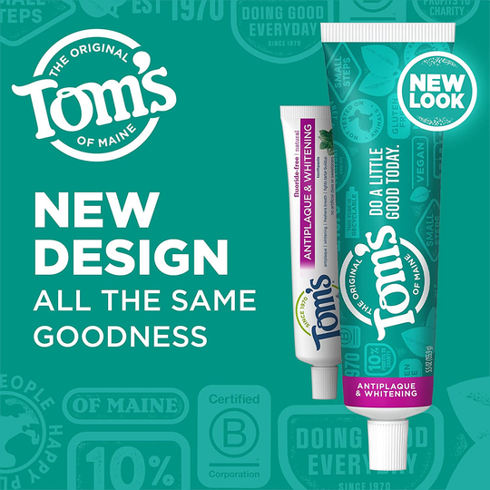 Tom's of Maine Fluoride-Free Antiplaque & Whitening Natural Toothpaste, Peppermint, 5.5 oz. 2-Pack (Packaging May Vary)
